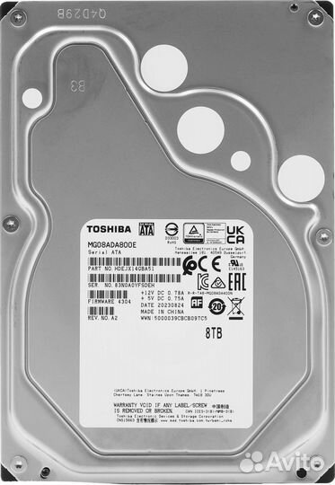 Серверный жёсткий диск, HDD, Toshiba, MG08ADA800E, SATA, 3,5