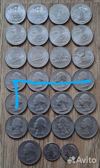 Монеты США (25 центов) + центы