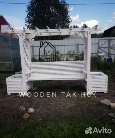 Пергола Беседка деревянная скамейка кашпо вазон