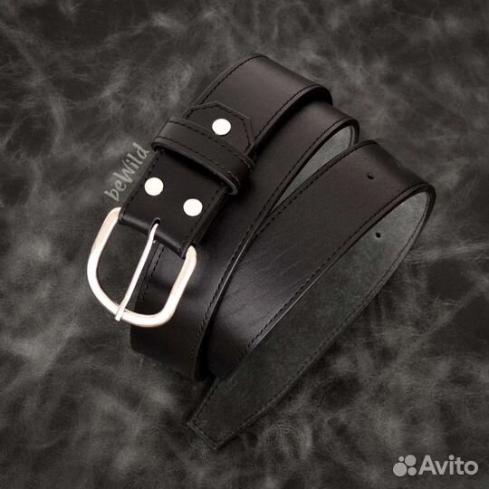 Ремень кожаный черный с прошивкой