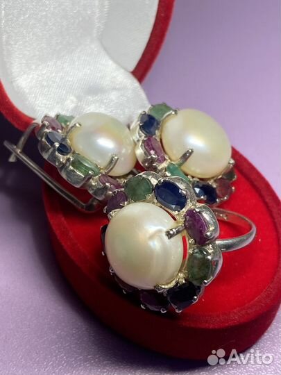 Серебряный комплект с натуральными камнями