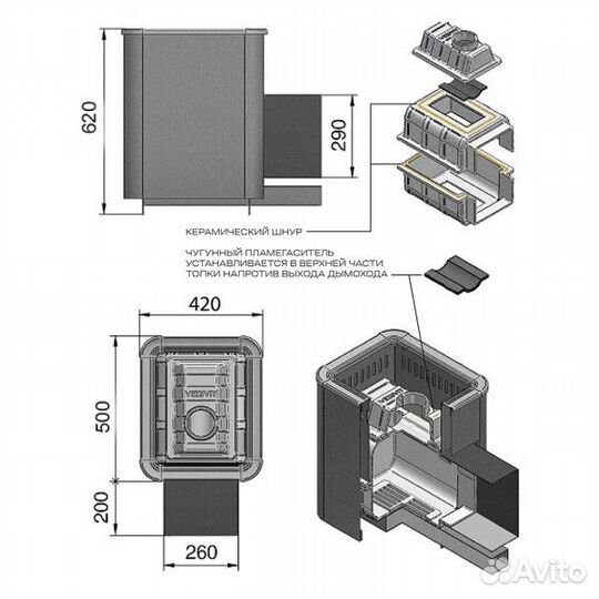 Чугун печь для бани Везувий Сенсация 16 Антрацит Д