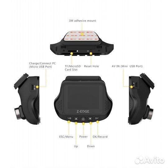 Новые USA Z-edge S3 Dual Dash Cam - Ultra HD 1440P