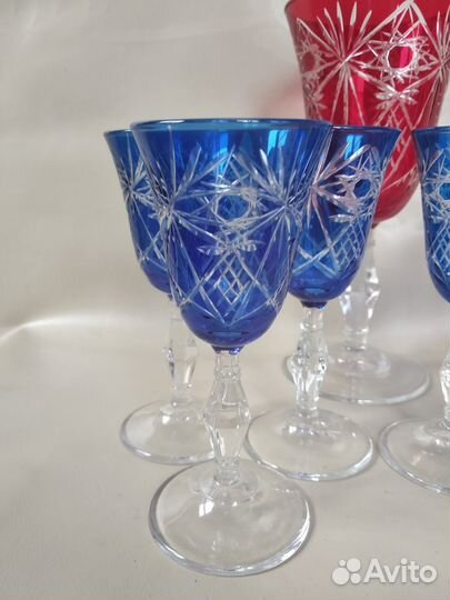 Набор рюмок (6 шт) цветное стекло ручная огранка