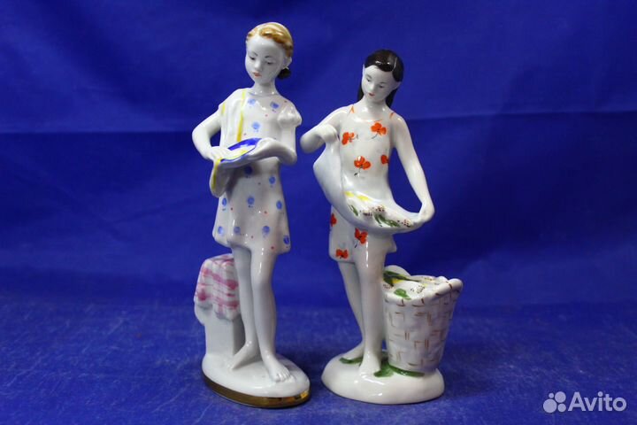 Фарфор статуэтки 2 девочки Дежурная Кукурузой лфз