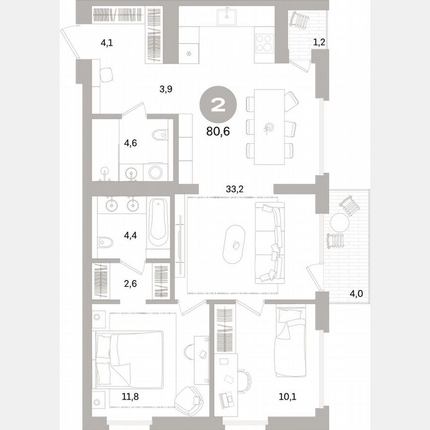 2-к. квартира, 79,7 м², 4/15 эт.