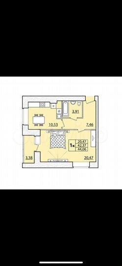 1-к. квартира, 44,1 м², 8/9 эт.