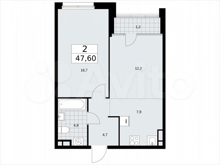 2-к. квартира, 47,6 м², 15/16 эт.