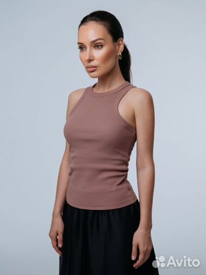 Кроп-топ. Майка коричневая. Трикотаж оптом