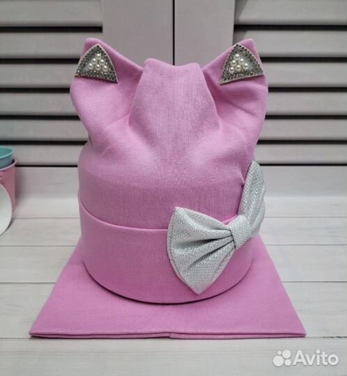 Шапка + снуд для девочек, осень, 8 цветов, 44-50