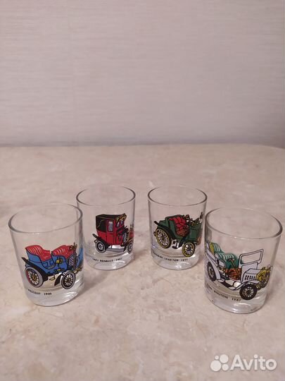 Стаканы и стопки с машинами. 4 комплекта. Чехия