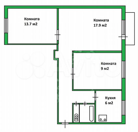 3-к. квартира, 58 м², 4/5 эт.
