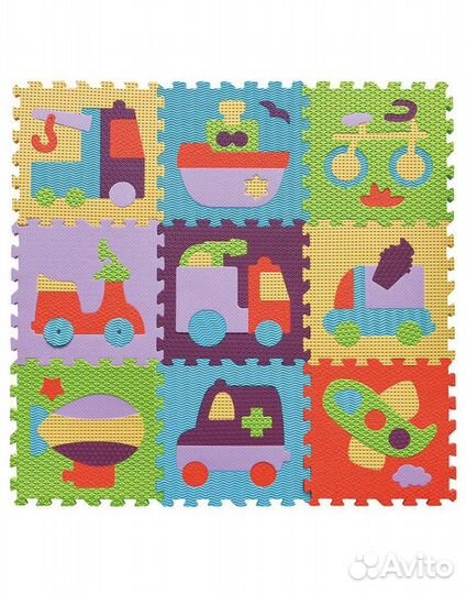 Детский игровой коврик-пазл Транспорт 1х31х31 см