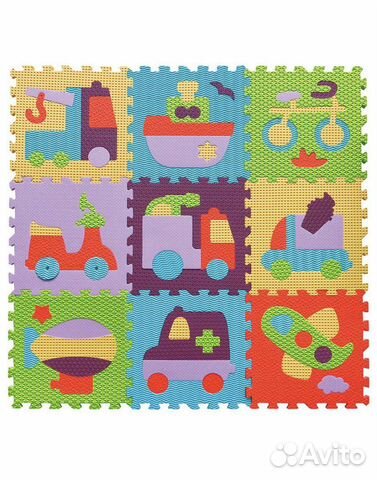 Детский игровой коврик-пазл Транспорт 1х31х31 см