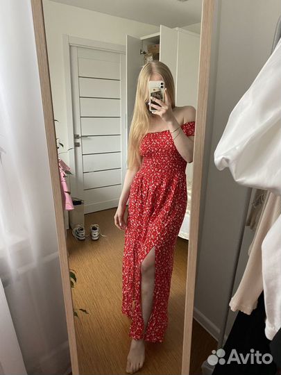 Платье летнее красное женское 42