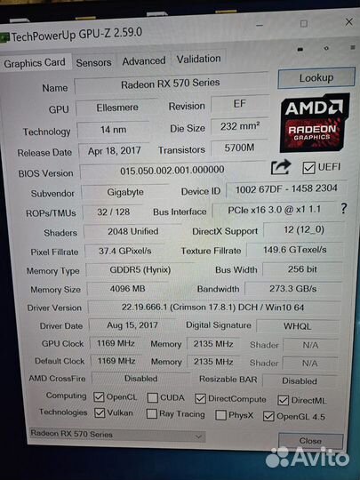 Видеокарта rx570 4 gb