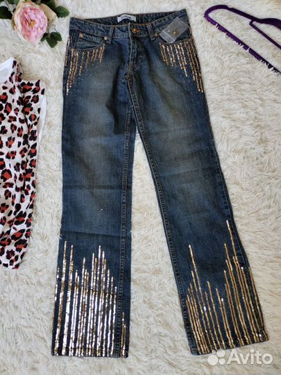 Прикольные джинсы с пайетками XS