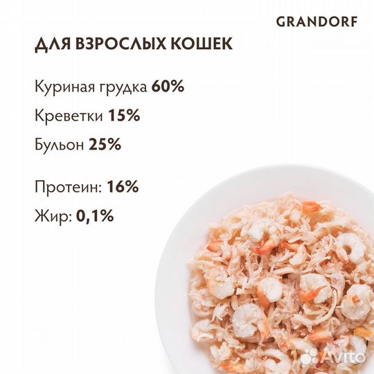 Grandorf консервы для кошек: куриная грудка с крев