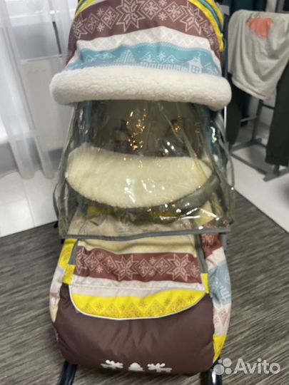 Детские зимние санки коляска на колесах