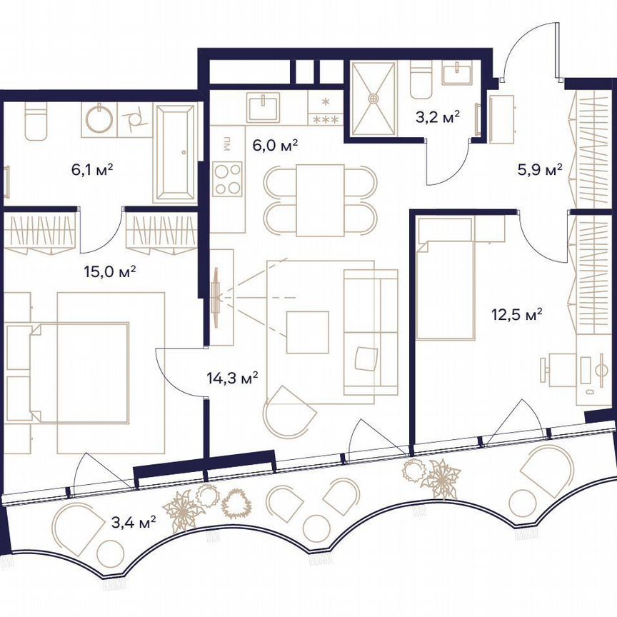 2-к. квартира, 66,4 м², 16/24 эт.