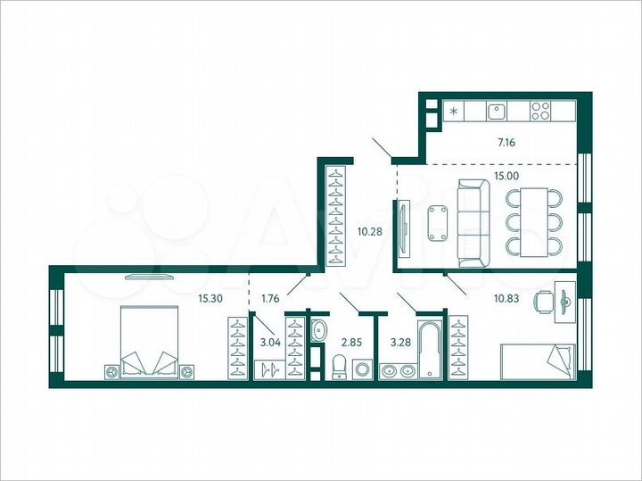 2-к. квартира, 69,5 м², 3/28 эт.