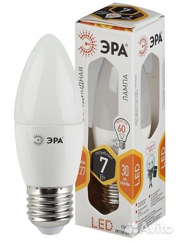 Лампа LED В35- 7w-827-Е27 эра F-LED (575729) проз