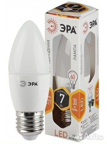 Лампа LED В35- 7w-827-Е27 эра F-LED (575729) проз