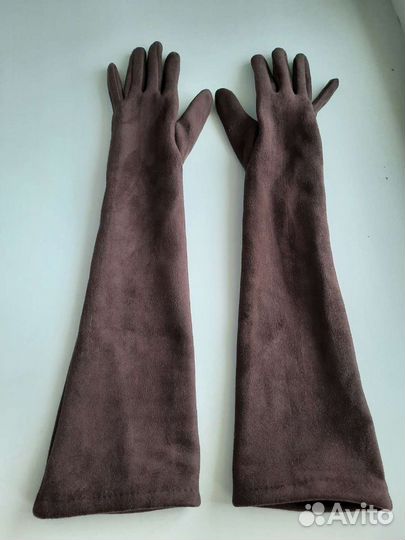 Длинные замшевые перчатки коричневые