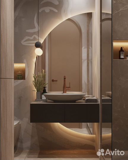 Зеркало с подсветкой в ванную полукруглое Isabella