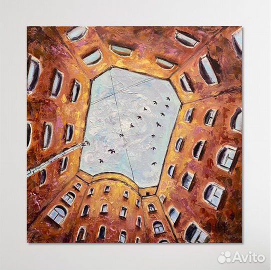 Картина маслом, городской пейзаж 