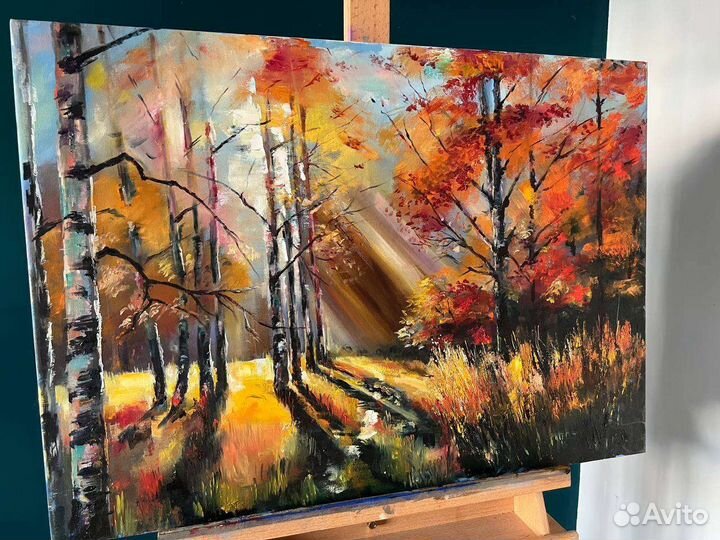 Картина маслом на холсте осень березки