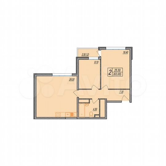 2-к. квартира, 63 м², 2/12 эт.