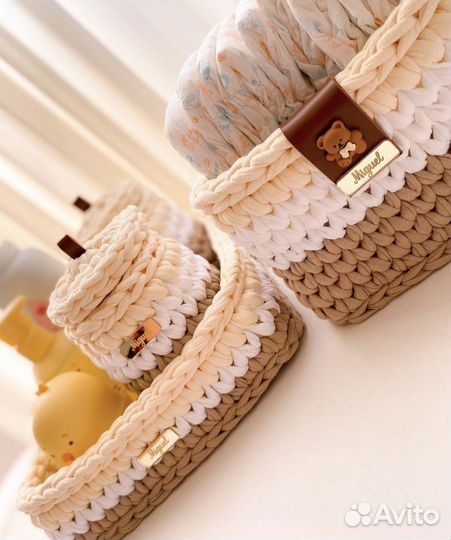 Трикотажные вязаные корзинки ручной работы