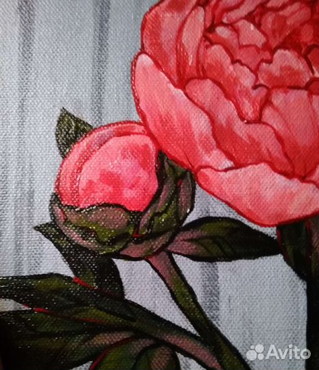 Картина акрилом пион круглый холст