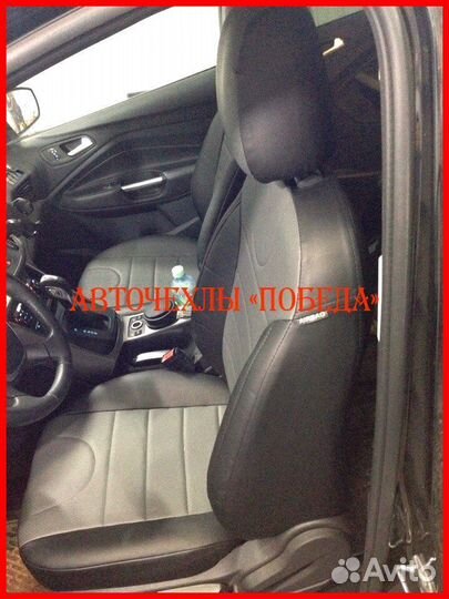 Чехлы Ford Kuga 2 из экокожи чёрно-серые Классика