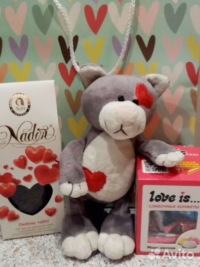 Мягкие игрушки Котик, Мишка. Подарочные наборы