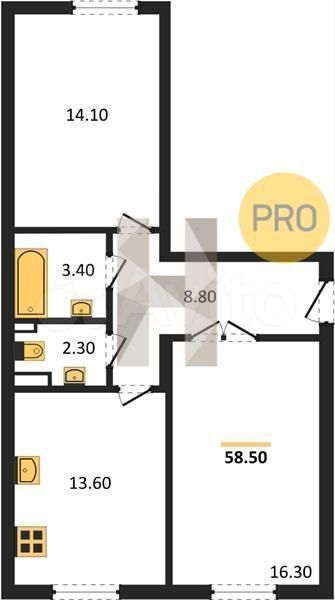 2-к. квартира, 58,5 м², 5/14 эт.