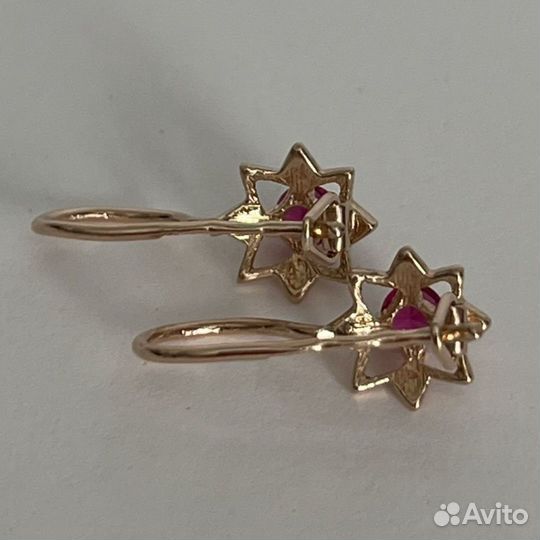 Советские золотые серьги 583 пробы СССР с рубинами