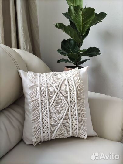 Подушка, макраме, декоративная, интерьерная