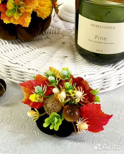 Декор-набор бархатных тыкв 3 шт