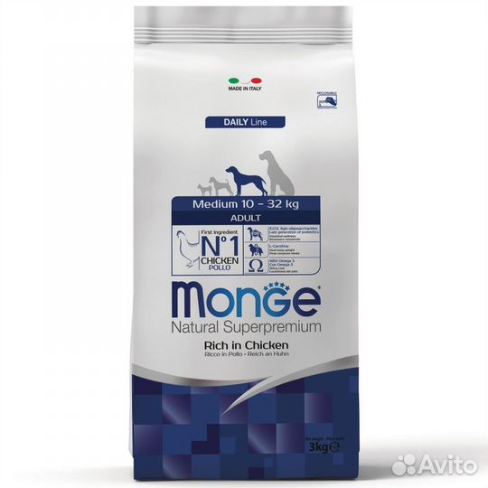 Корм Monge для взрослых собак средних пород, 3кг
