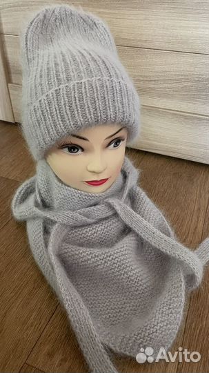 Шапка и бактус из пуха норки зима