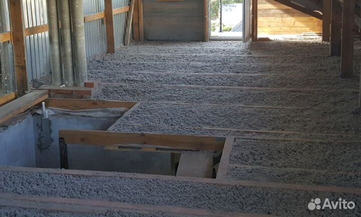 Утепление домов эковатой/ утепление чердака