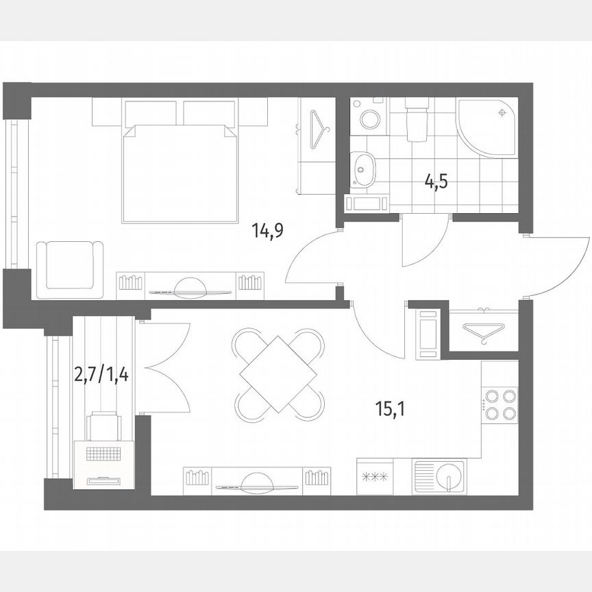 1-к. квартира, 39,8 м², 2/8 эт.