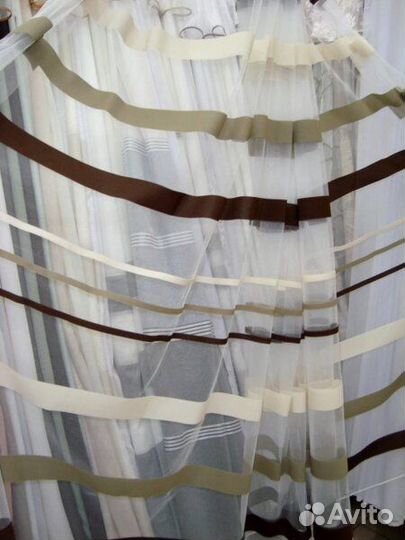 Тюль полоска, готовые комплекты