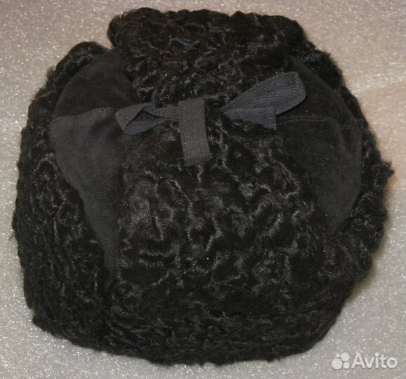 Шапка ушанка каракуль черный р55 верх замша