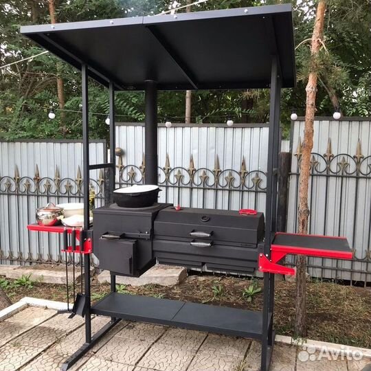 Мангал с крышей и печью под казан