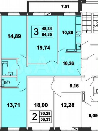3-к. квартира, 84 м², 1/15 эт.