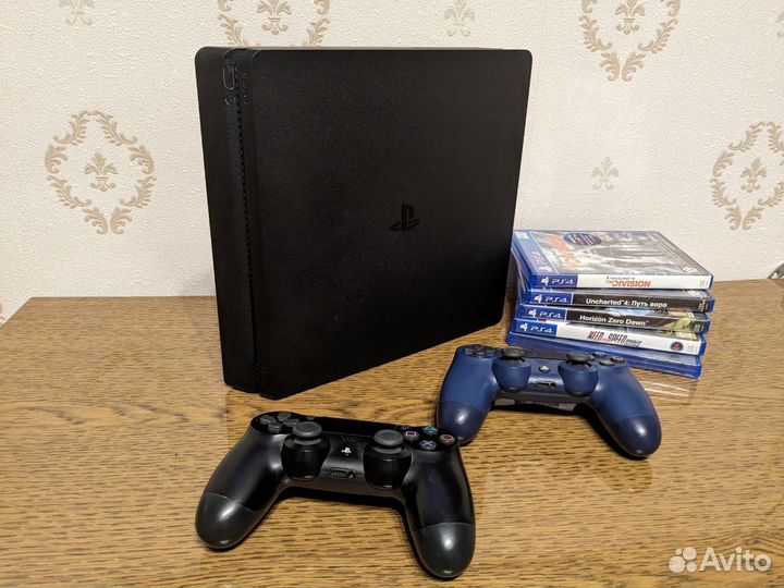 PlayStation 4 slim (1TB, 9игр, 2геймпада)