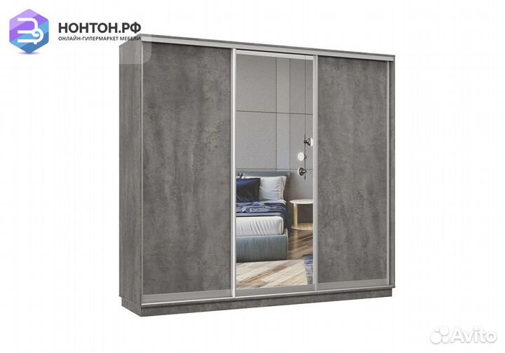 Шкаф-купе трёхдверный Ирида с 1 зеркалом бетон